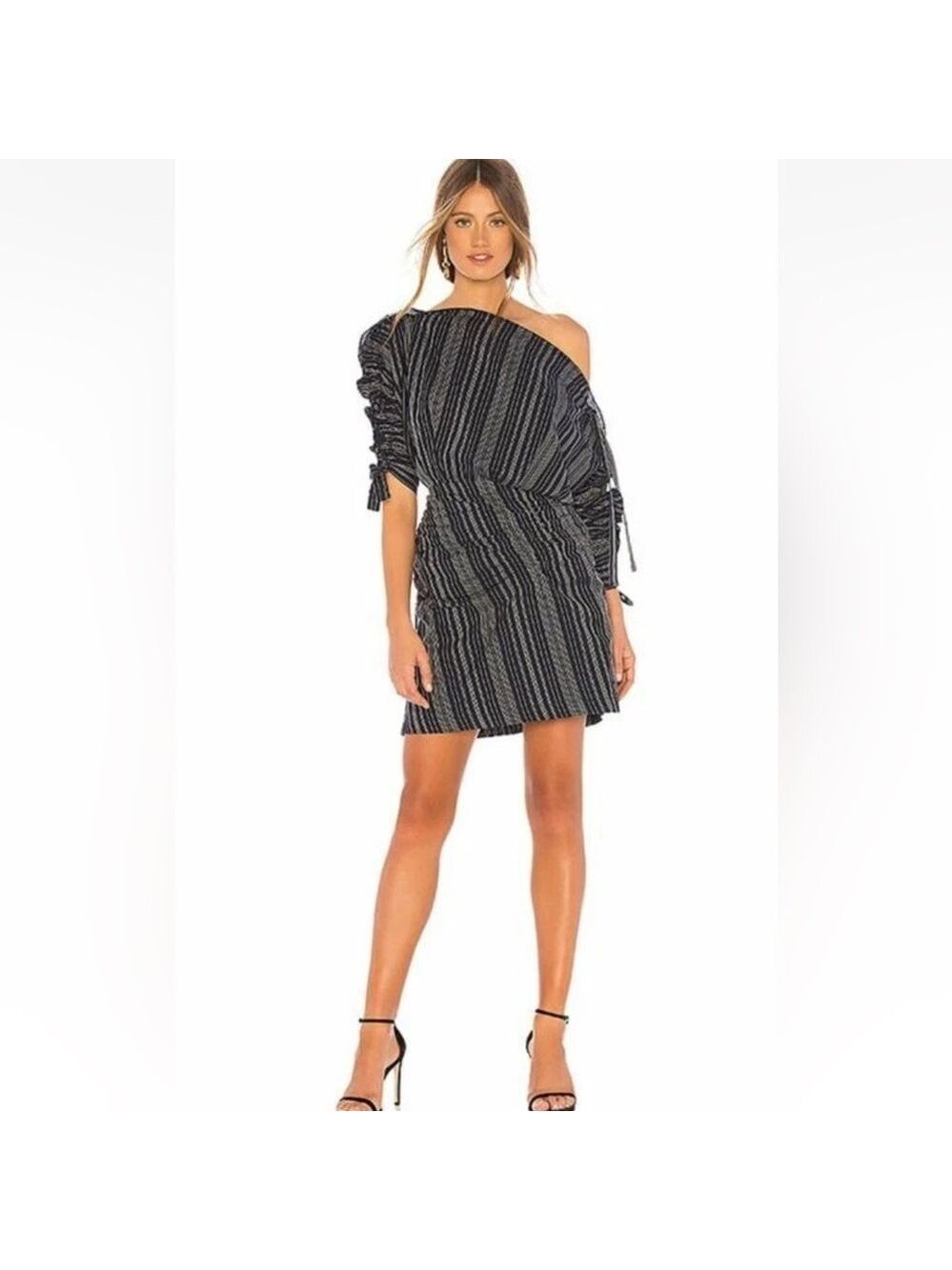 Tanya Taylor Sabra One-Shoulder Striped‎ Ruched Mini Dress Navy Size 6 NWT - Picture 10 of 11